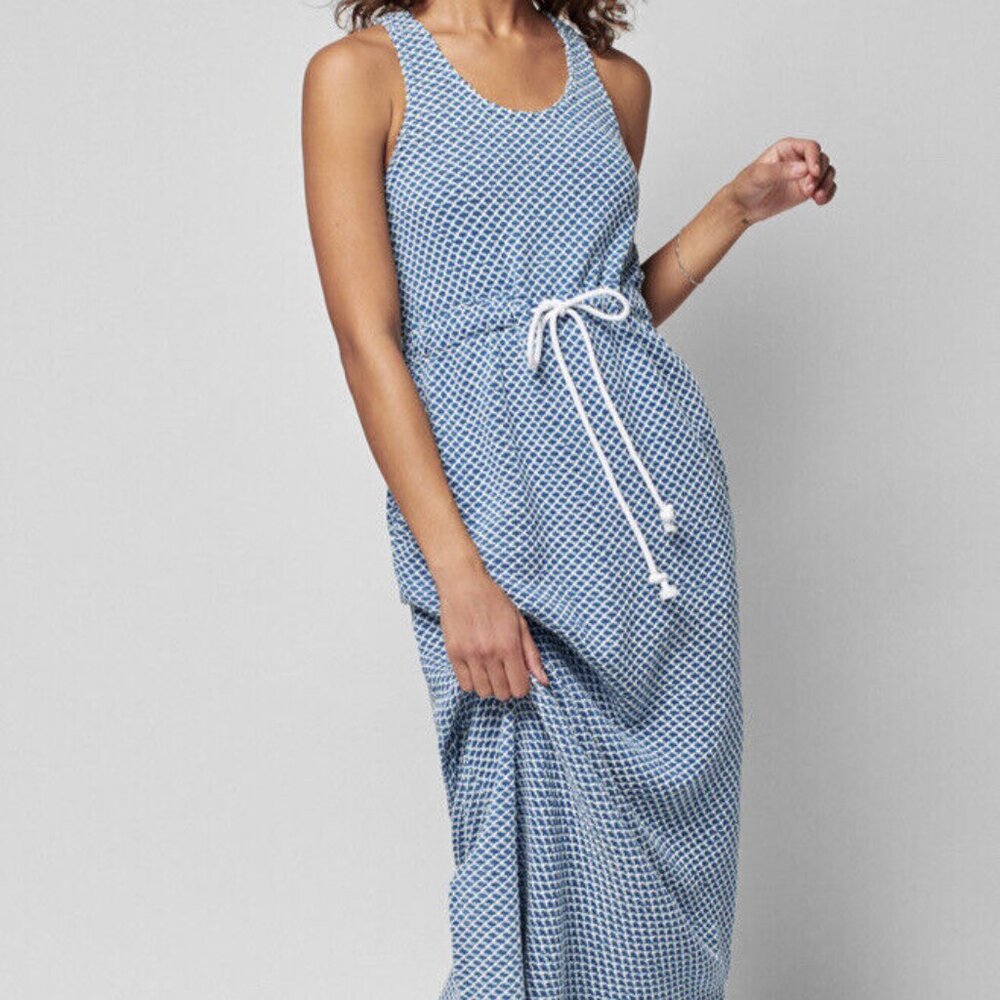 Faherty Blue and White Sleeveless Maxi Dress